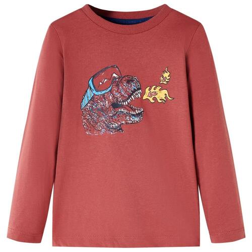 Langærmet T-shirt til børn str. 128 mørkerød