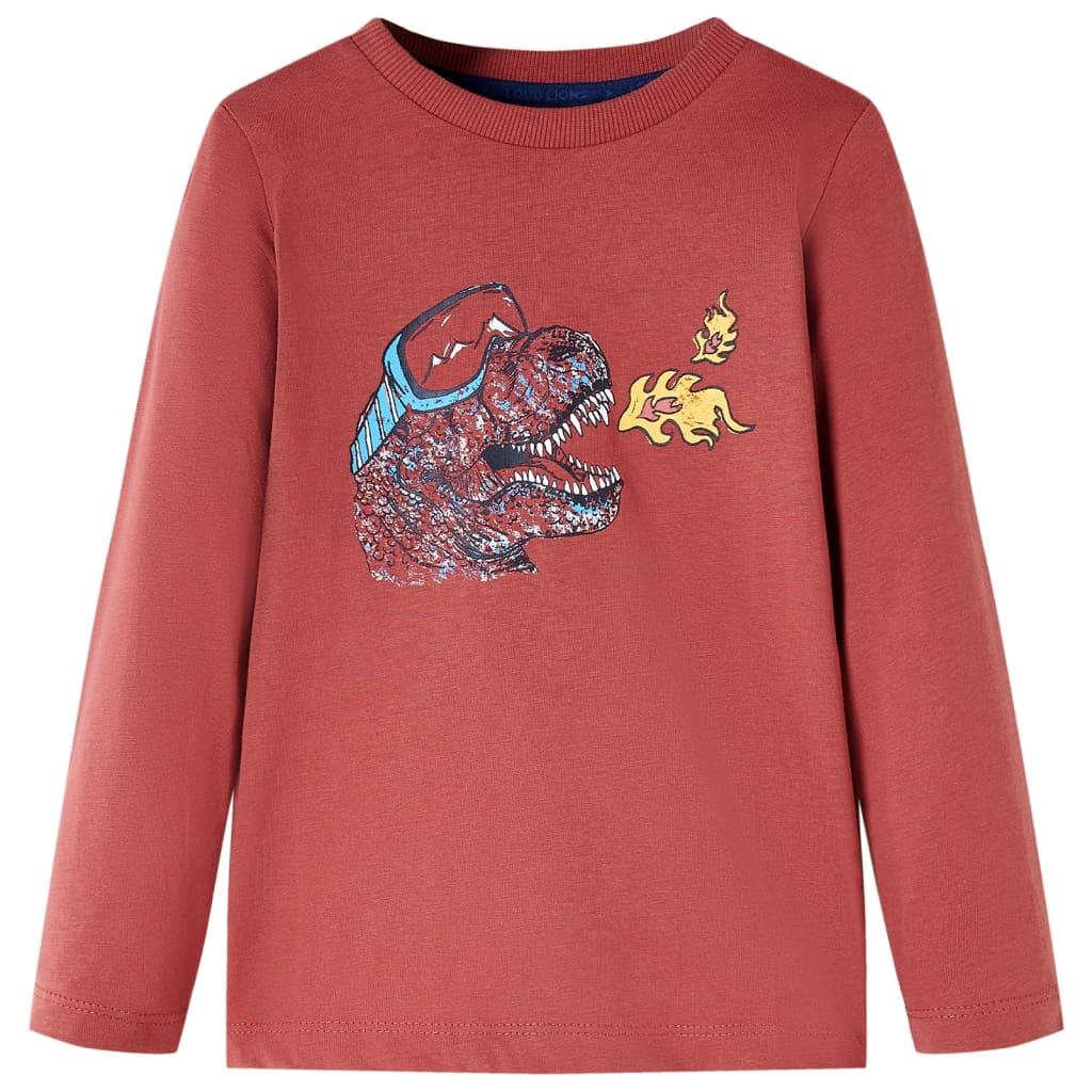 Langærmet T-shirt til børn str. 128 mørkerød