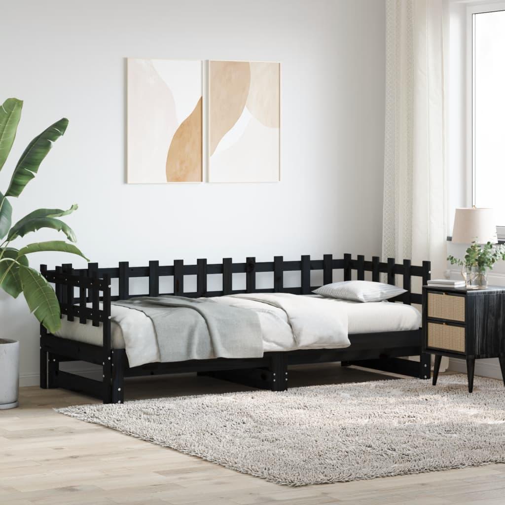 Daybed med udtræk 2x(90x190) cm massivt fyrretræ sort billede