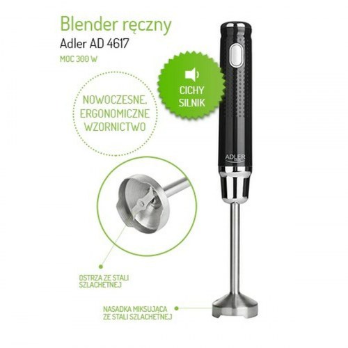 Adler AD 4617 håndblender - sort/sølv, 350 W, rustfrit stål, 1 l
