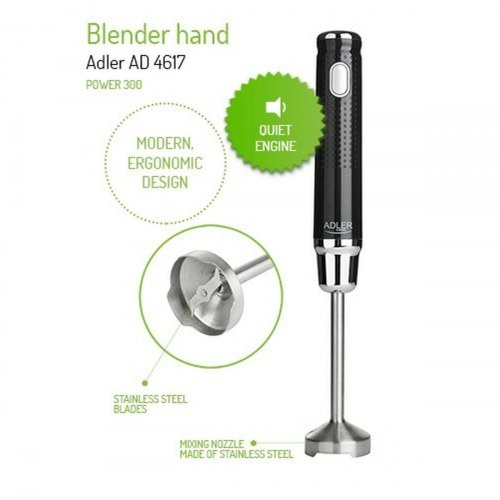 Adler AD 4617 håndblender - sort/sølv, 350 W, rustfrit stål, 1 l