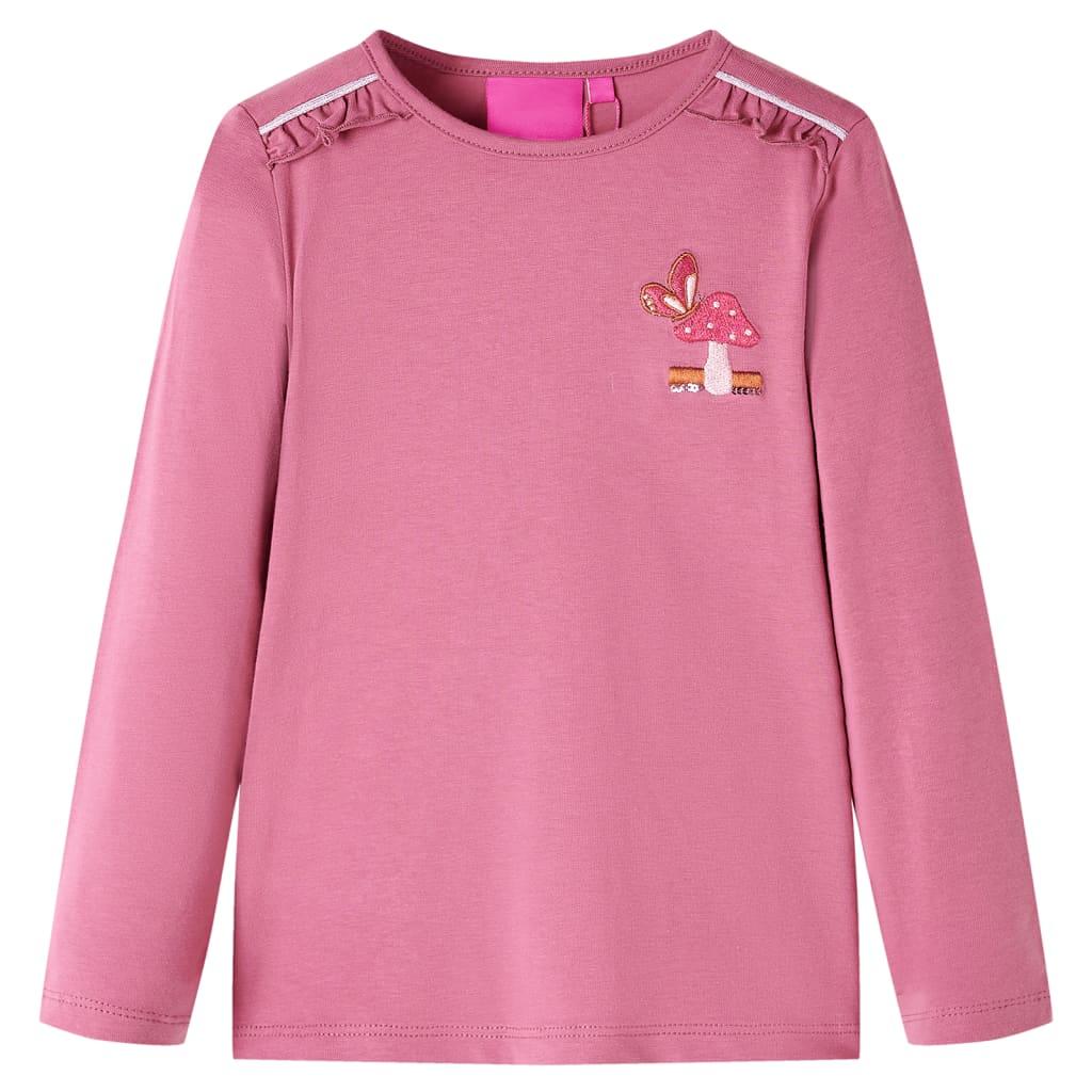 Langærmet T-shirt til børn str. 116 pink