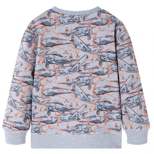 Sweatshirt til børn - str. 140, gråmeleret med fly