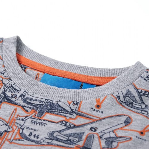 Sweatshirt til børn - str. 140, gråmeleret med fly