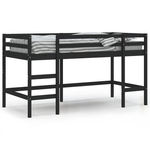 Højseng med stige 90x200 cm massivt fyrretræ sort
