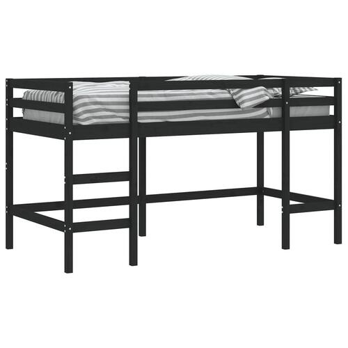 Højseng med stige 90x200 cm massivt fyrretræ sort