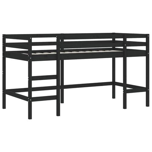 Højseng med stige 90x200 cm massivt fyrretræ sort
