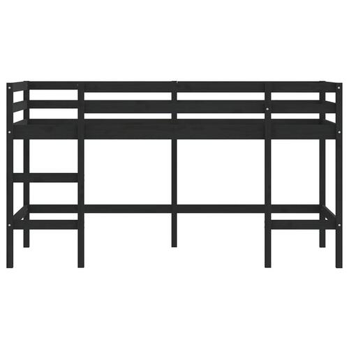 Højseng med stige 90x200 cm massivt fyrretræ sort