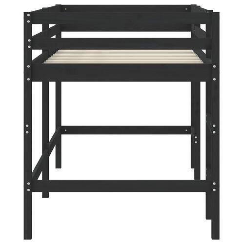 Højseng med stige 90x200 cm massivt fyrretræ sort