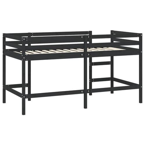 Højseng med stige 90x200 cm massivt fyrretræ sort