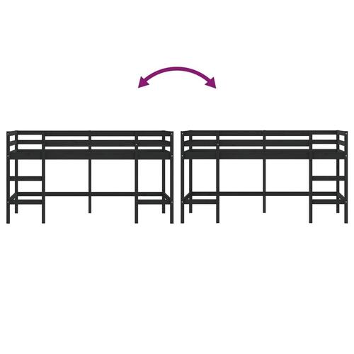 Højseng med stige 90x200 cm massivt fyrretræ sort