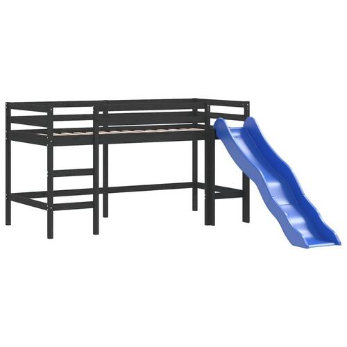 Højseng med rutsjebane 90x200 cm massivt fyrretræ sort