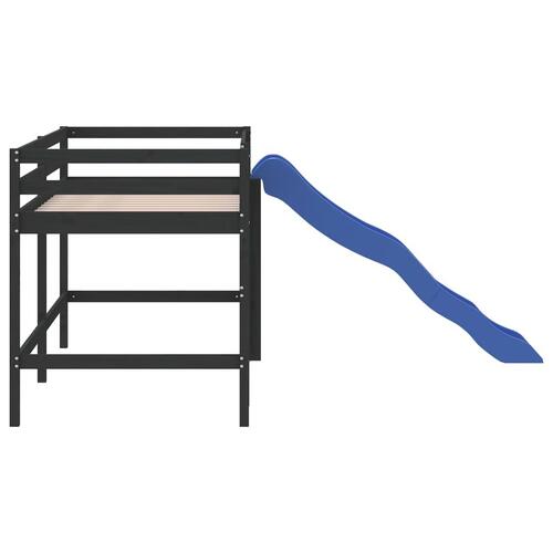 Højseng med rutsjebane 90x200 cm massivt fyrretræ sort