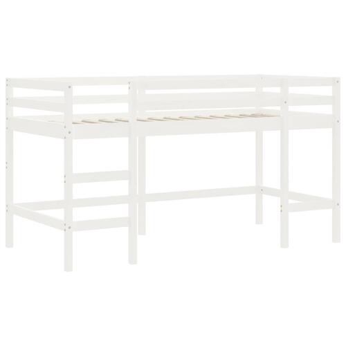 Højseng med stige 90x190 cm massivt fyrretræ hvid