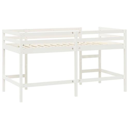 Højseng med stige 90x190 cm massivt fyrretræ hvid