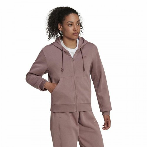Hættetrøje med Lynlås til Kvinder Adidas ALL SZN Fleece Kaffe - S
