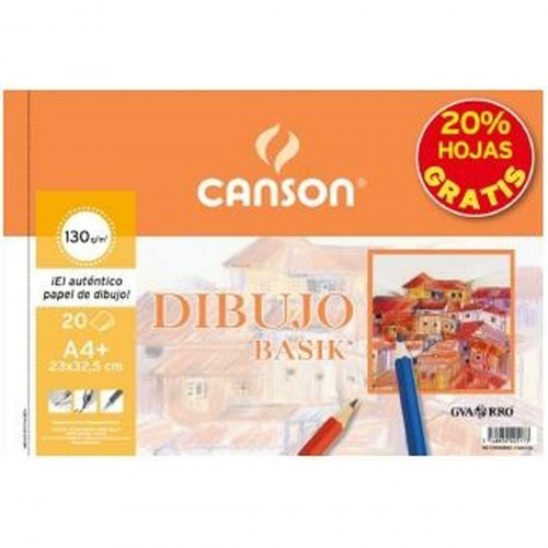 Canson Basik tegneblok A4, 130 g/m², mikroperforeret, spiral, 20 ark