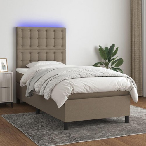 Kontinentalseng med LED-lys 100×200 cm - stof, gråbrun