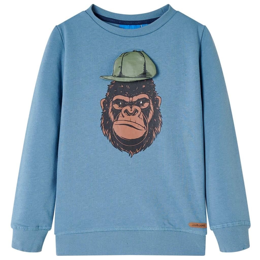 Sweatshirt til børn - mellemblå med gorilla-print, str. 92