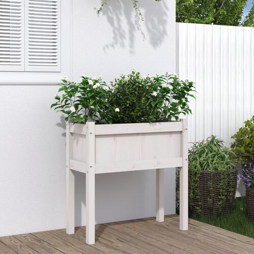 Plantekasse med ben 70x31x70 cm massivt fyrretræ hvid