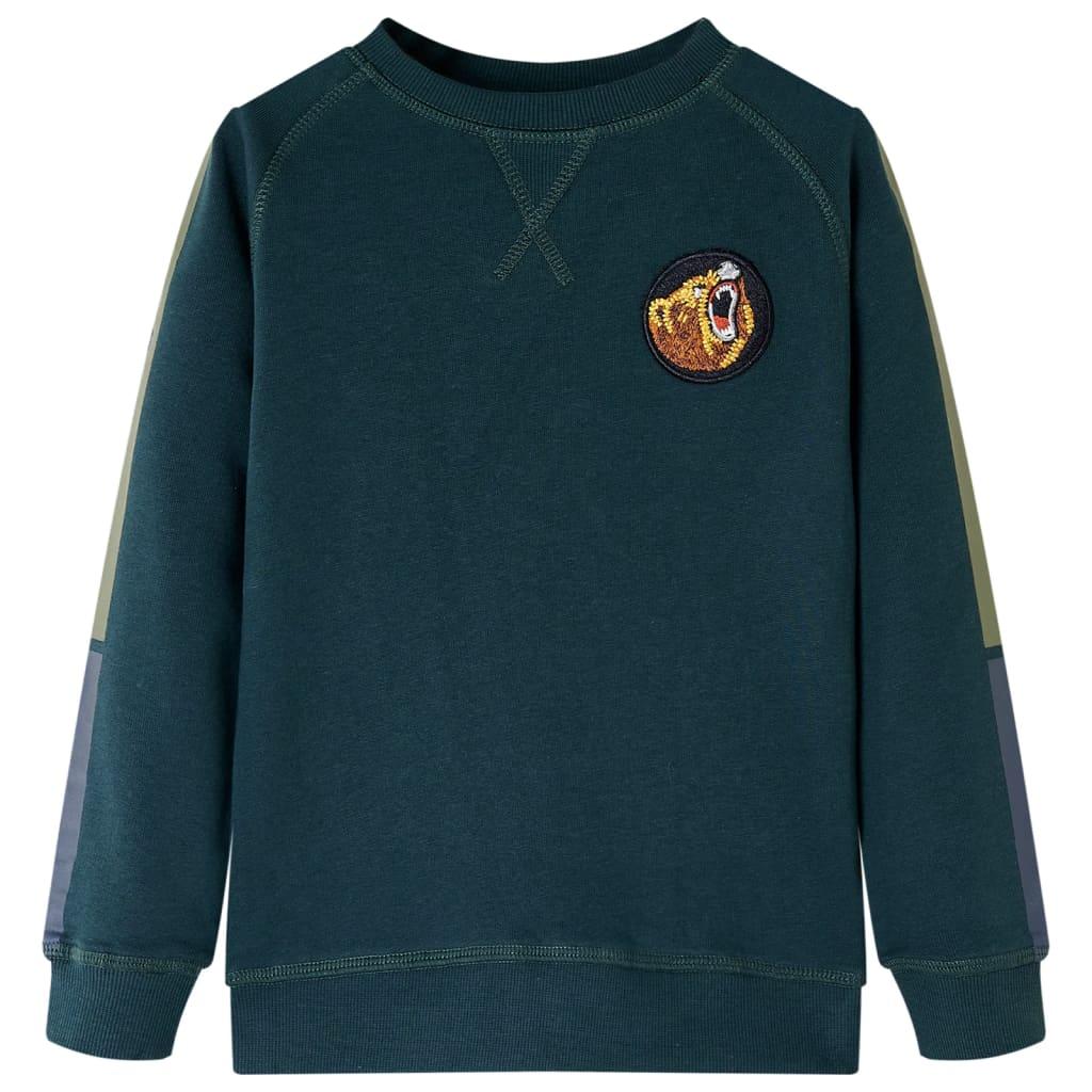 Sweatshirt til børn - mosgrøn, str. 116 med broderet bjørn