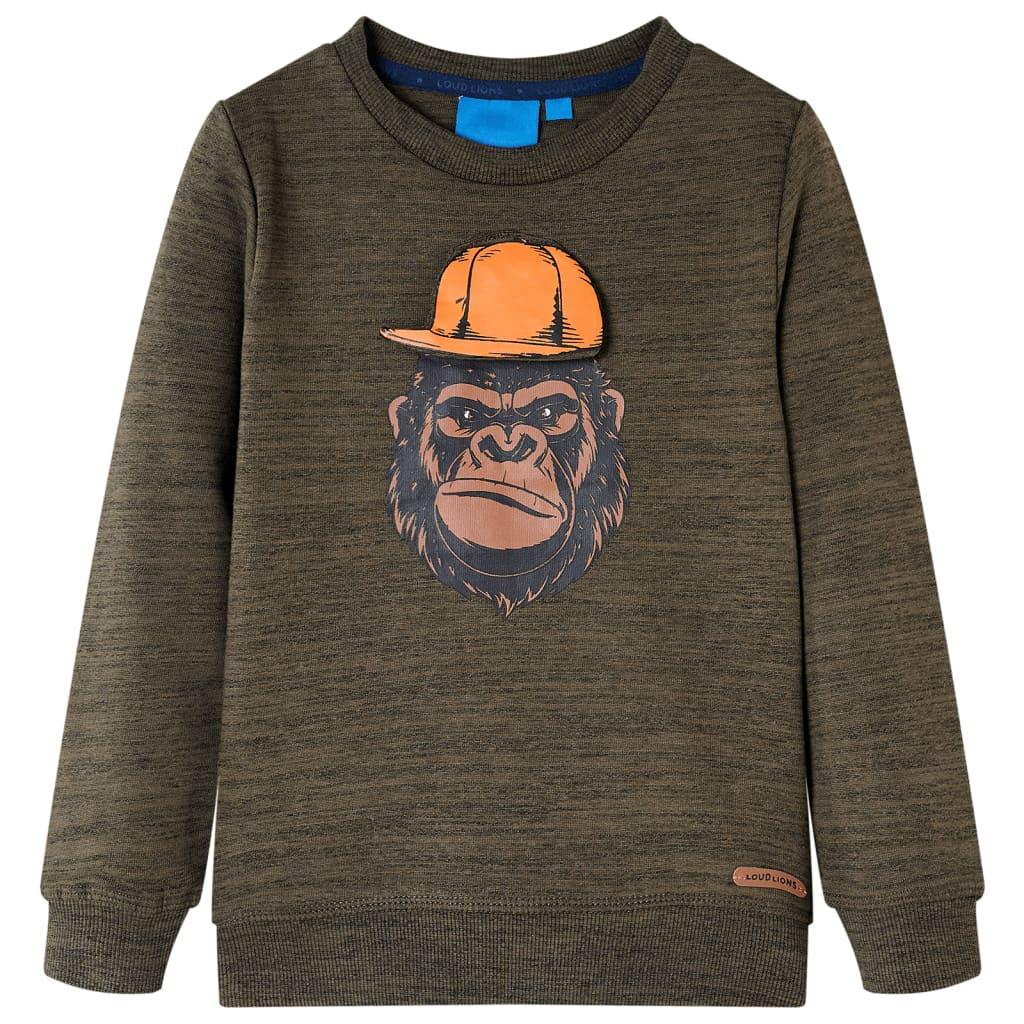 Sweatshirt til børn - kakimeleret, gorillaprint, str. 116