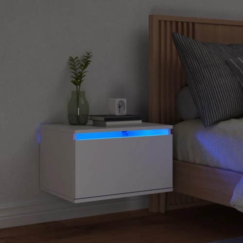 Væghængt sengebord med LED-lys - hvid