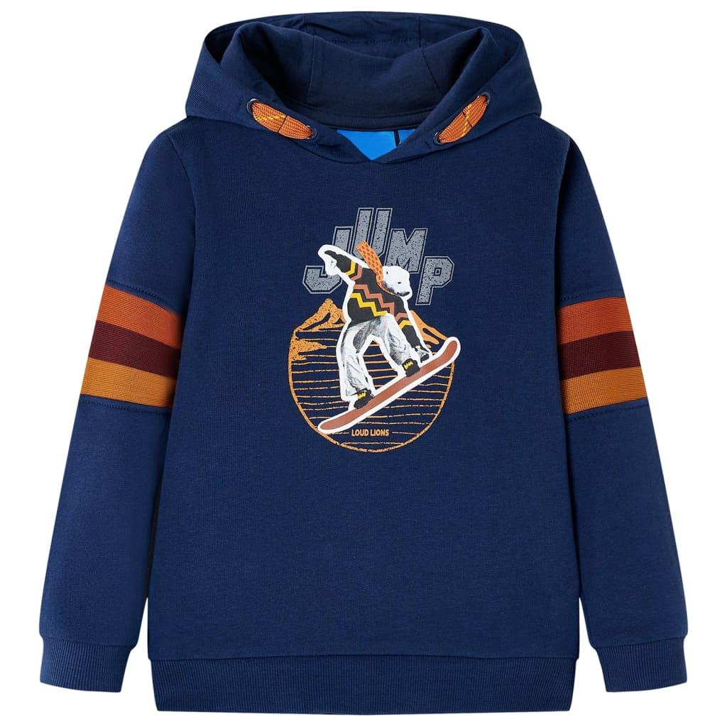 Hættetrøje til børn str. 104 - marineblå med bjørne-snowboard print