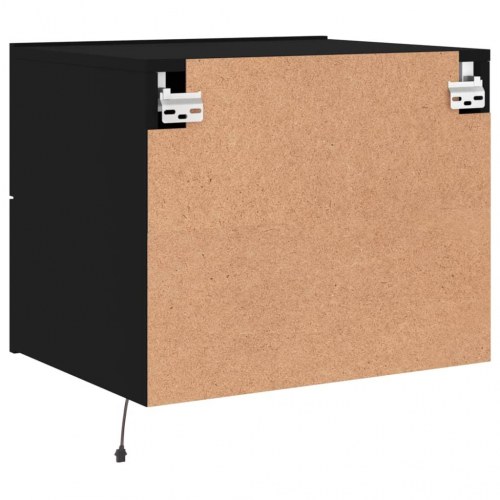 Væghængt sengebord med LED-lys sort