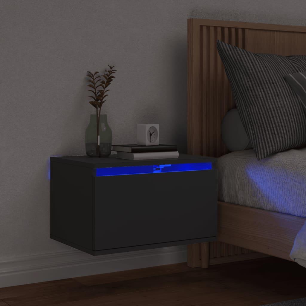 Væghængt sengebord med LED-lys sort