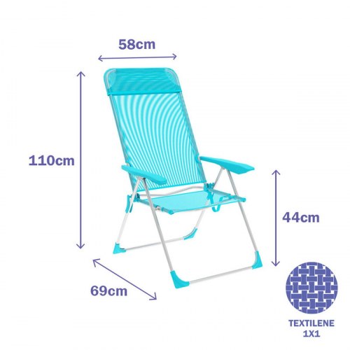 Polstrede Campingstol Marbueno Akvamarin 69 x 110 x 58 cm