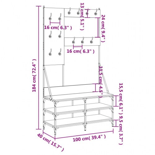 Tøjstativ med skoopbevaring 100×40×184 cm - sort