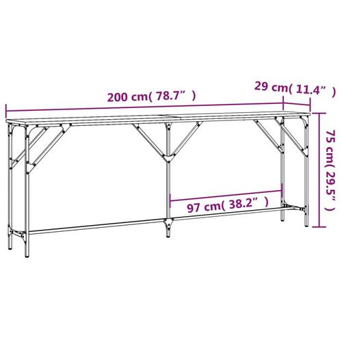 Konsolbord 200x29x75 cm konstrueret træ sort