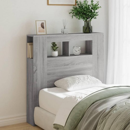 Sengegavl med LED-lys og hylder - 100×18,5×103,5 cm, grå sonoma