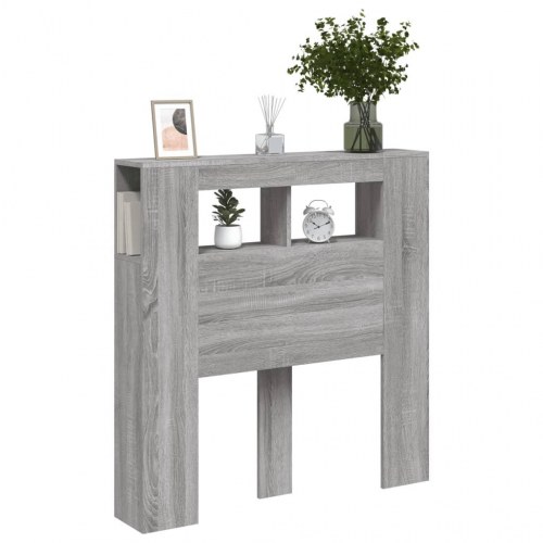 Sengegavl med LED-lys og hylder - 100×18,5×103,5 cm, grå sonoma