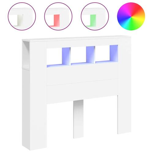 Sengegavl med LED-lys 120x18,5x103,5 cm konstrueret træ hvid