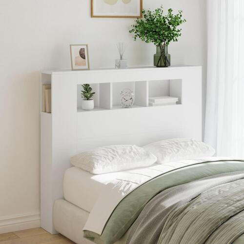 Sengegavl med LED-lys 120x18,5x103,5 cm konstrueret træ hvid