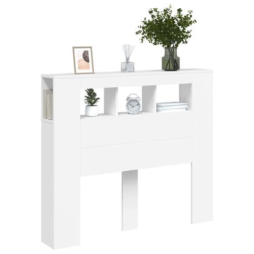 Sengegavl med LED-lys 120x18,5x103,5 cm konstrueret træ hvid