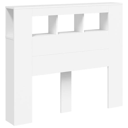 Sengegavl med LED-lys 120x18,5x103,5 cm konstrueret træ hvid