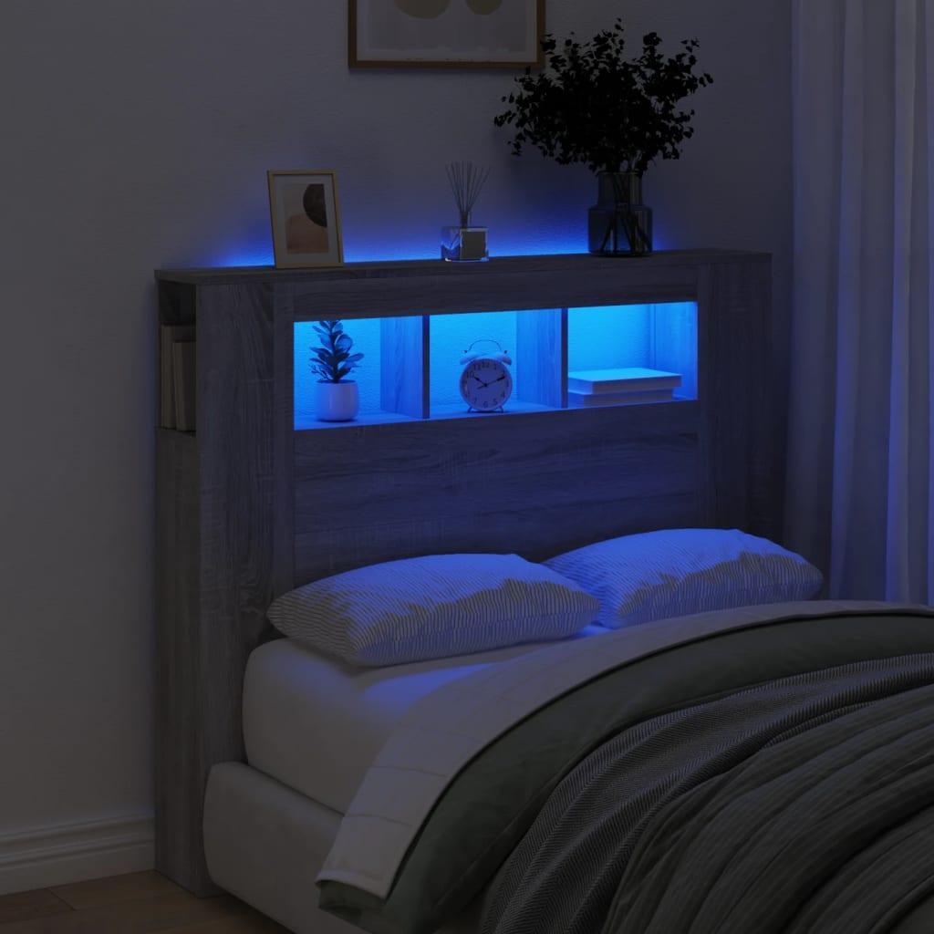 Sengegavl 120x18,5x103,5 cm LED-lys konstrueret træ grå sonoma
