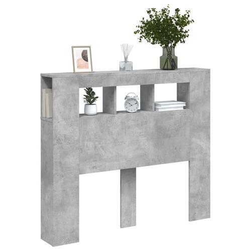 Sengegavl m. LED-lys 120x18,5x103,5 cm konstrueret træ betongrå