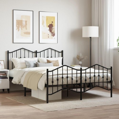 Sengeramme med gavl og fodgærde 150×200 cm - metal, sort