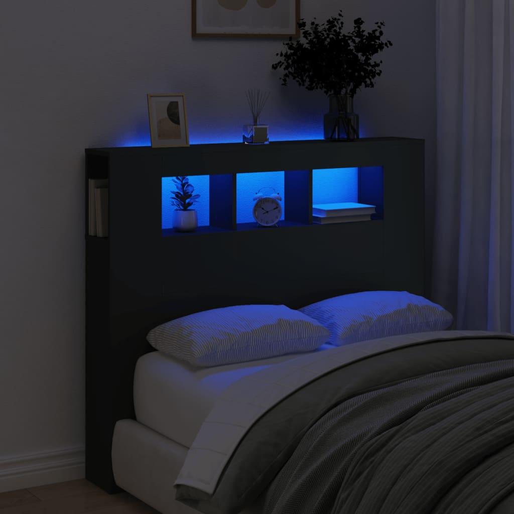 Sengegavl med LED-lys 120x18,5x103,5 cm konstrueret træ sort