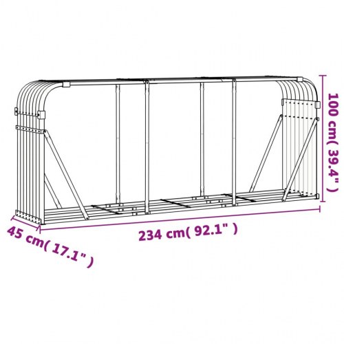 Brændestativ 234×45×100 cm i galvaniseret stål - lysegrå