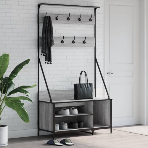 Tøjstativ med skoopbevaring 100×41×184 cm - grå sonoma-eg