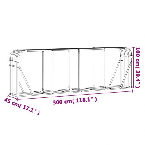 Brændestativ 300 × 45 × 100 cm - galvaniseret stål, brun