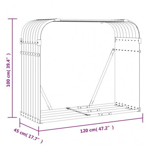 Brændestativ 120×45×100 cm i galvaniseret stål med trælook