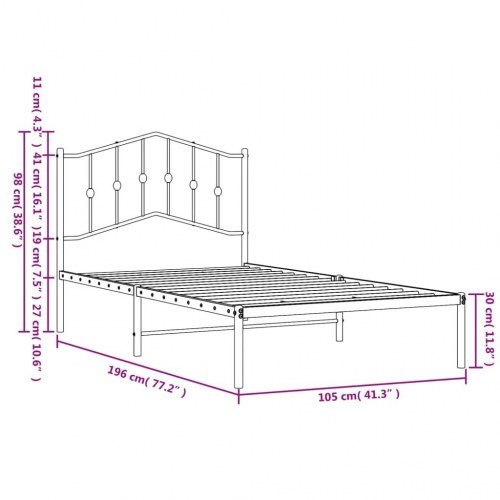 Sengeramme med sengegavl 100×190 cm - metal, sort