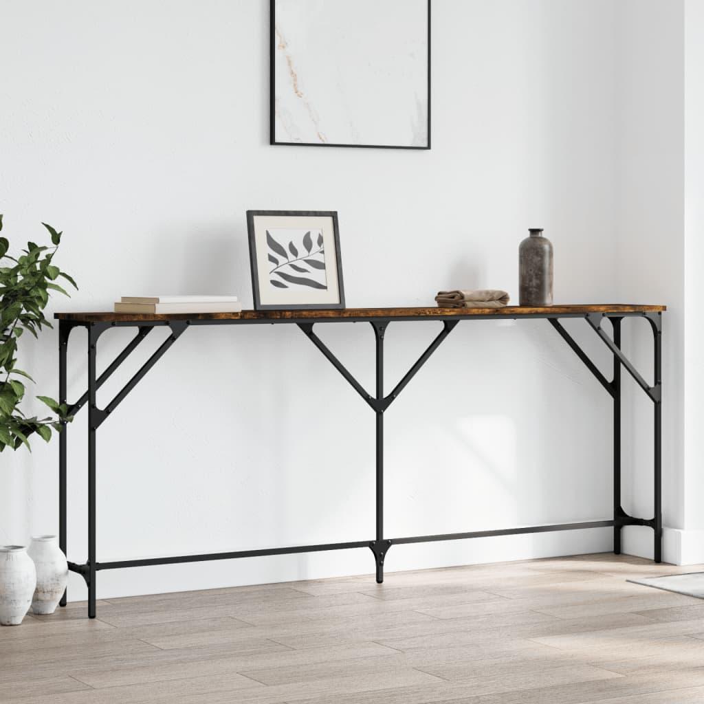 Konsolbord 180 x 23 x 75 cm i konstrueret træ og metal - røget egetræsfarve