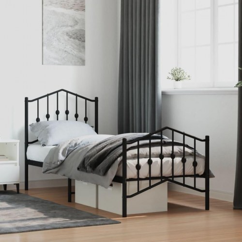 Sengeramme med gavl og fodgærde 75×190 cm - metal, sort